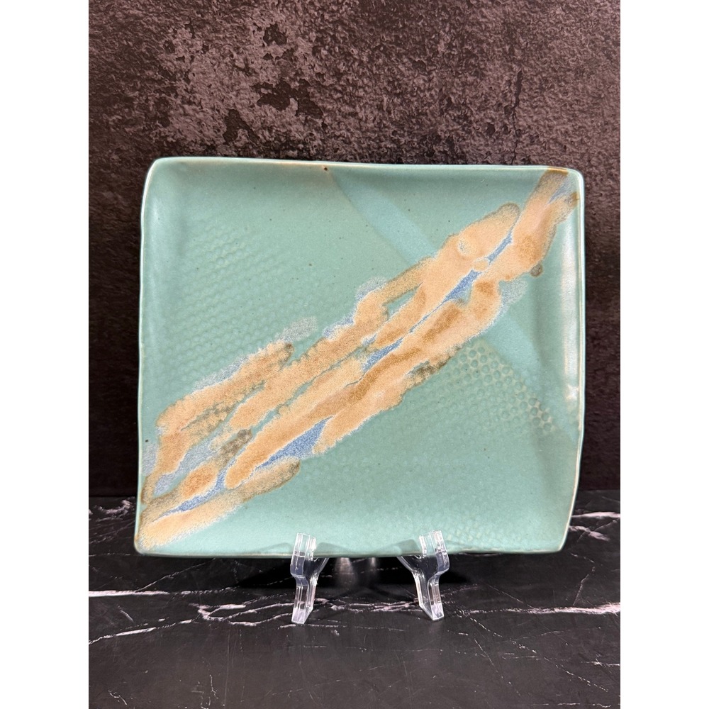 Vintage 2002 8in X7in Teal Blue Clay Art Plate Artist Signed and Dated